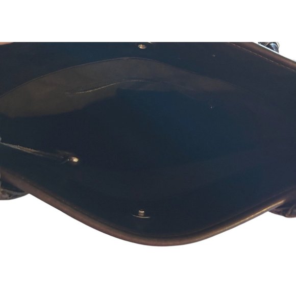 Brighton Black with Brown Crocodile Pattern Leather Tote Bucket Shoulder Bag - Picture 8 of 10